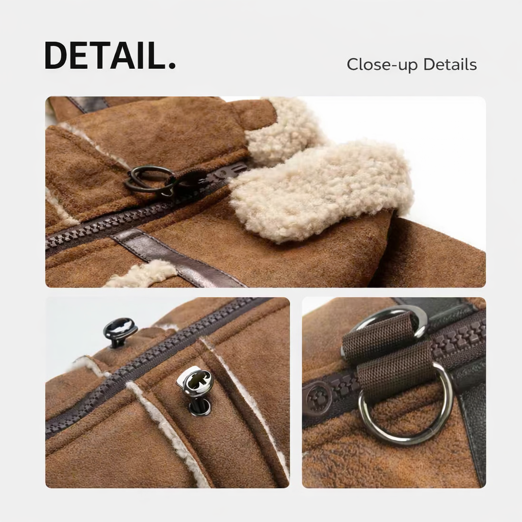 Suede Shearling-Trim Dog Jumpsuit