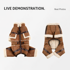 Suede Shearling-Trim Dog Jumpsuit