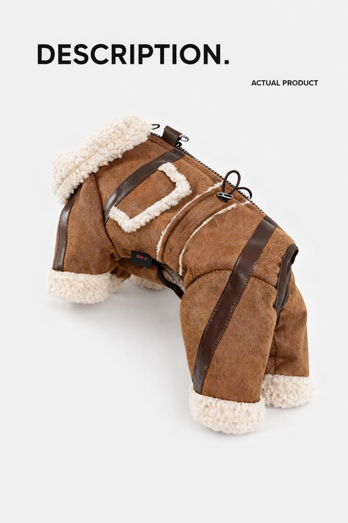 Suede Shearling-Trim Dog Jumpsuit